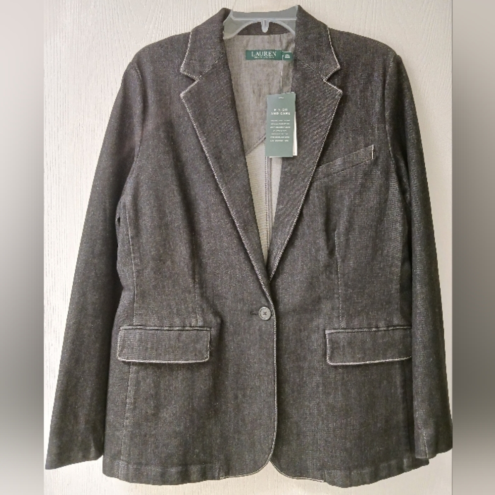 Lauren Ralph Lauren Womens Denim Black Blazer Sz 16 NWT